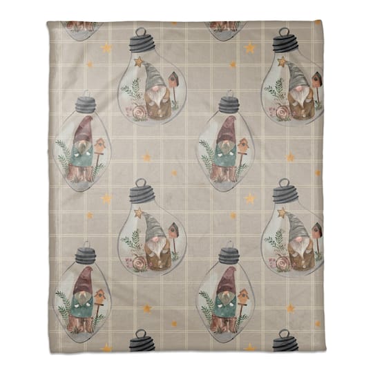 Gray and White Check Gnome Globe Pattern Coral Fleece Blanket